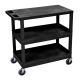 Luxor 35.25 in. W x 18 in. D x 36.25 in. H 2 Tub and 1 Flat Shelf Utility Cart w/ 5 in. Casters in Black