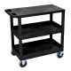 Luxor EC 35.25 in. W x 18 in. D x 37.25 in. H Utility Cart w/ 1-Flat and 2-Tub Shelves w/ 5 in. Casters in Black