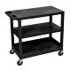 Luxor 35.25 inch W x 18 inch D x 34.5 inch H 2 Flat and 1 Tub Shelf Utility Cart in Black