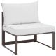 MODWAY Fortuna Patio Aluminum Armless Middle Outdoor Sectional Chair in Brown w/ White Cushions