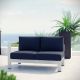 MODWAY Shore Patio Aluminum Left Arm Outdoor Sectional Chair Loveseat in Silver w/ Navy Cushions