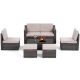 HAPPATIO 6-Piece Rattan Patio Sectional Sofa with Grey/Beige Cushions