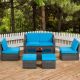 HAPPATIO 6-Piece Rattan Patio Sectional Sofa with Grey/Blue Cushions