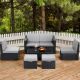 HAPPATIO 6-Piece Rattan Patio Sectional Sofa with Black/Grey Cushions
