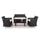 FOREST HOME Black 4-pc Rattan Polyethylene Resin Wicker Patio Conversation Set with Red Cushions