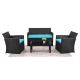 FOREST HOME Black 4-pc Rattan Polyethylene Resin Wicker Patio Conversation Set with Blue Cushions