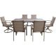 Hanover Fairhope 4 Sling Chairs 2 Sling Swivel Rockers and a 7-pc Steel Outdoor Dining Set with a 74 in. x 40 in. Table, Tan