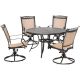 Hanover Fontana 5 pc Aluminum Outdoor Dining Set w/ 4 Sling Swivel Rockers and a 48 inch Cast-Top Table