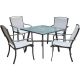 Hanover Foxhill 5-pc Commercial Aluminum Outdoor Dining Set with 4-Sunbrella Sling Dining Chairs and a 38 in. Glass-Top Table
