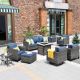 HOOOWOOO Lake Powell Gray 9-Piece Wicker Patio Conversation Fire Pit Seating Set with Denim Blue Cushions