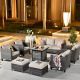 OVIOS New Vultros Gray 8-Piece Wicker Patio Fire Pit Conversation Seating Set with Beige Cushions