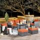 XIZZI Megon Holly 6-Piece Wicker Outdoor Patio Fire Pit Seating Sofa Set w/ Orange Red Cushions