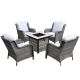 Erie Lake Gray 5-Piece Wicker Outdoor Patio Fire Pit Seating Sofa Set and with Gray Cushions