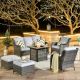 XIZZI Erie Lake Gray 6-Piece Wicker Outdoor Patio Fire Pit Seating Sofa Set and w/ Gray Cushions
