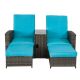 DIRECT WICKER Rome Brown 5-Piece Resin Wicker Patio Conversation Seating Group w/ Blue Cushions