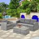 5-Piece Patio Rattan Furniture Set Sofa Chair Coffee Cushioned with Gray Cushion