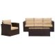 5-Piece Patio Rattan Furniture Set Cushioned Sofa Chair Coffee with Beige Cushion