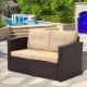 2 Pieces Outdoor Rattan Sectional Sofa Patio Wicker Furniture Sets with Beige Cushions
