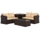 6-Piece Aluminum Brown Wicker Patio Conversation Set with Deck Box and Beige Cushion