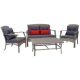 Sunnydaze Decor Sunnydaze Gray 4-Piece Steel Metal and Polyrattan Patio Conversation Set with Gray and Red Cushions