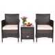 Costway 3 pc PE Rattan Wicker Patio Conversation Set Outdoor Chairs and Coffee Table w/ Yellowish Cushion