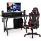 Costway 48-in. Gaming Computer Desk and Massage Gaming Chair Set with Monitor Shelf Power Strip Red