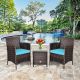 3-Piece Plastic Wicker Patio Conversation Set w/ Turquoise Cushions