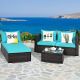 Costway 5-Pieces Plastic Rattan Outdoor Sectional Set w/ Turquoise Cushion - GHM0171TU