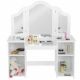 Costway Modern 46 in. White Folding Mirror Vanity Table Set Makeup Dressing Table