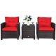 Costway Mix Brown 3-Piece Rattan Wicker Patio Conversation Set Sofa Coffee Table with Red Cushions