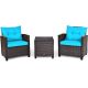 Costway Mix Brown 3-Piece Wicker Steel Patio Conversation Set Sofa Coffee Table with Turquoise Cushions