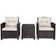 Costway Mix Brown 3-Piece Wicker Steel Patio Conversation Set Sofa Coffee Table with White Cushions