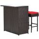 Costway 3-Piece Wicker Rectangular 41.5 in. Outdoor Serving Bar Set w/ Red Cushions