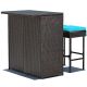 Costway 3-Piece Wicker Rectangular Outdoor Dining Set Bar and Stools w/ Turquoise Cushions