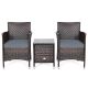 Costway 3-Piece PE Wicker Patio Conversation Sets Chairs Coffee Table Garden w/ Gray Cushion