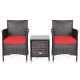 Costway 3-Pieces PE Rattan Wicker Patio Conversation Set Chairs Coffee Table Garden w/ Red Cushion