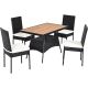 Costway 5-Piece Wicker Rectangular 29 in. Outdoor Dining Set Wood Top Table w/ White Cushions