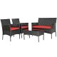 Costway 4-Piece Wicker Patio Conversation Set Sofa Coffee Table w/ Red Cushions