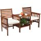 Costway 3-Piece Wood Patio Conversation Set Acacia Wood Chair Coffee Table w/ White Cushions