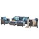 OVIOS New Vultros Gray 5-Piece Wicker Outdoor Patio Conversation Seating Set w/ Blue Cushions