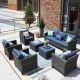 OVIOS New Vultros Gray 7-Piece Wicker Outdoor Patio Conversation Seating Set w/ Blue Cushions