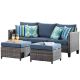 XIZZI Megon Holly Gray 3-Piece Wicker Outdoor Patio Conversation Seating Sofa Set w/ Denim Blue Cushions