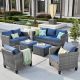 XIZZI Megon Holly Gray 6-Piece Wicker Outdoor Patio Conversation Seating Set and Loveseat with Denim Blue Cushions