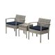 3-Piece Cute Gray Wicker Patio Conversation Set with Blue Cushions