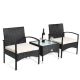 Gymax 3-Piece Patio Wicker Rattan Furniture Set Coffee Table and 2 Rattan Chair with Beige Cushion