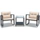 Gymax 3-Piece Rattan Rocking Chair Sofa Unit Garden Patio Furniture with Wheat Cushions
