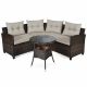 4-Pieces Rattan Patio Furniture Set Outdoor Sectional w/ Yellowish Cushioned Sofa Table