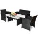 4-Pieces Rattan Patio Conversation Set Outdoor w/ Coffee Table White Cushioned Sofa