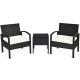 3-Pieces Patio Rattan Furniture Set Conversation Sofa w/ White Cushion Coffee Table Garden