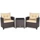 Gymax 3-Piece Rattan Wicker Outdoor Patio Conversation Set w/ Wheat Cushions and Coffee Table